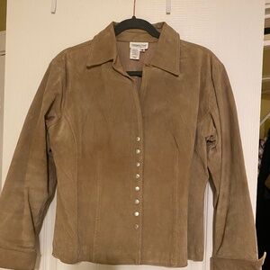 Coldwater Creek Suede Leather Jacket Womens Medium Brown Snap Buttons in Front